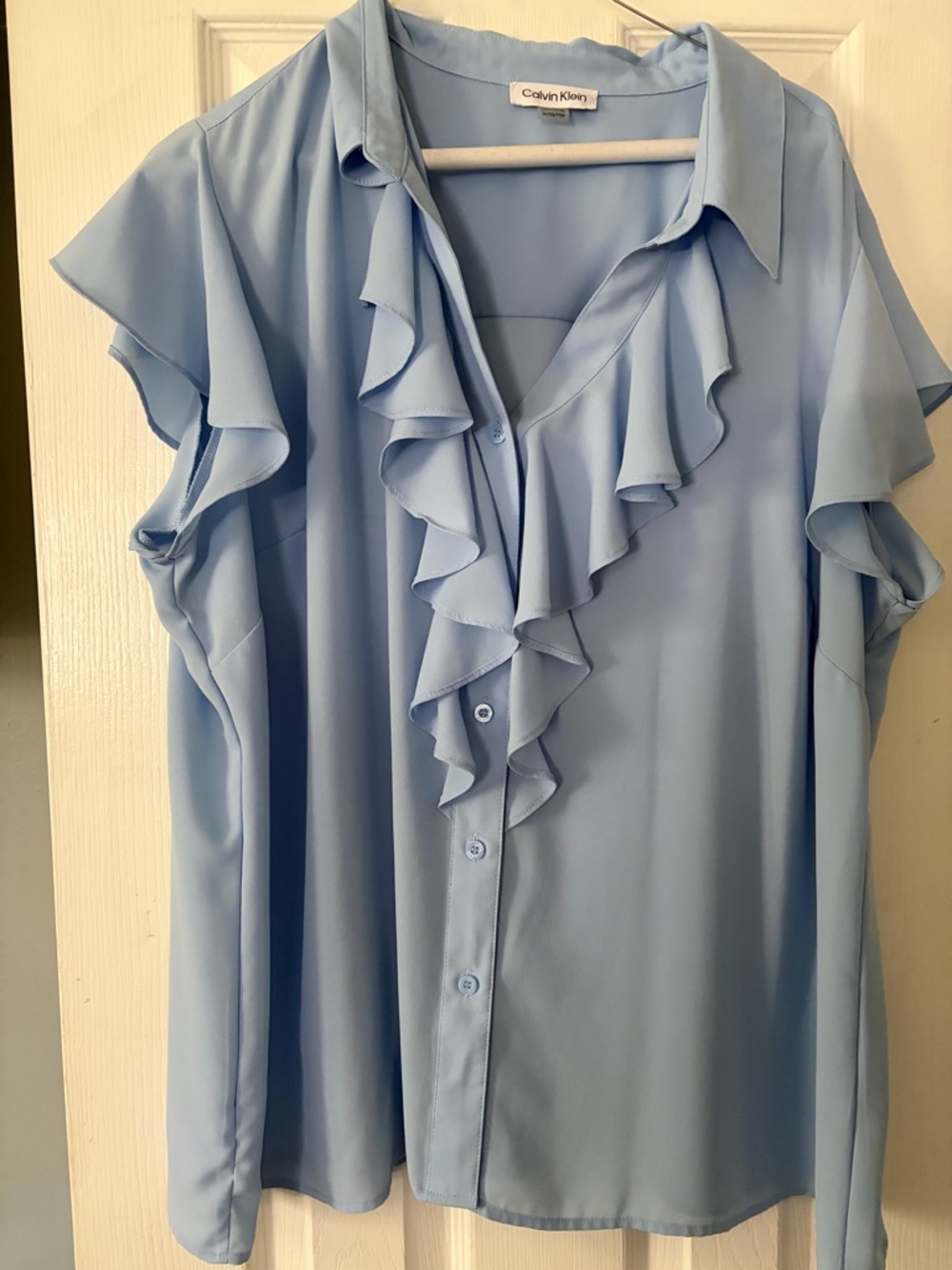 Calvin Klein Powder Blue Ruffle Front Blouse